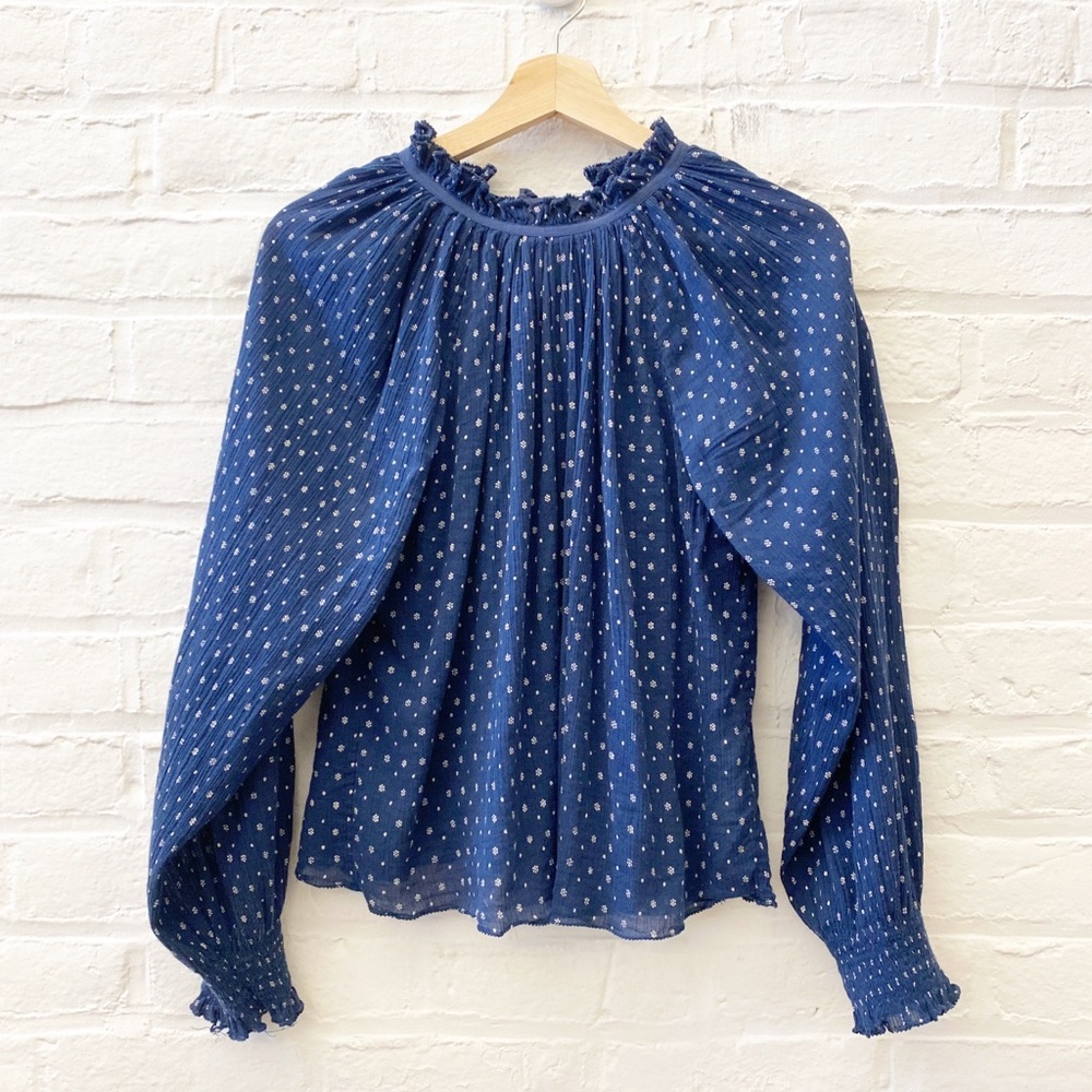Ulla Johnson || Mireille Blouse High Neck A-Line in Midnight Navy Blue‎ 0